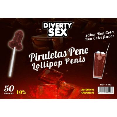 DIABLO GOLOSO - 50 PIRULETAS PENE RON COLA 10% ALCOHOL DIABLO GOLOSO - 50 PIRULETAS PENE RON COLA 10% ALCOHOL