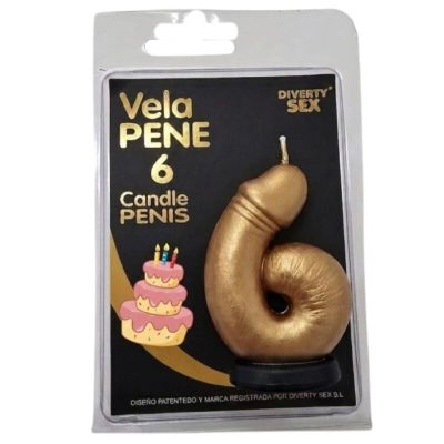 DIABLO PICANTE - PENIS CANDLE IN THE SHAPE OF THE NUMBER 6 GOLD COLOR DIABLO PICANTE - PENIS CANDLE IN THE SHAPE OF THE NUMBER 6 GOLD COLOR