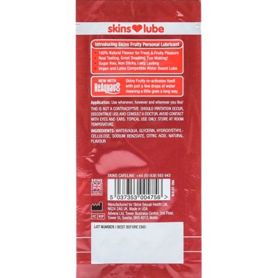 SKINS - FRUITY WATER-BASED LUBRICANT STRAWBERRY SINGLE-DOSE 5 ML SKINS - FRUITY WATER-BASED LUBRICANT STRAWBERRY SINGLE-DOSE 5 ML