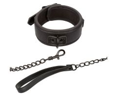CALEXOTICS - NOCTURNAL COLLAR & LEASH LEATHER ADJUSTABLE BLACK CALEXOTICS - NOCTURNAL COLLAR & LEASH LEATHER ADJUSTABLE BLACK