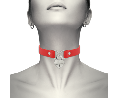 COQUETTE CHIC DESIRE - RED VEGAN LEATHER NECKLACE WITH HEART ACCESSORY WITH KEY COQUETTE CHIC DESIRE - RED VEGAN LEATHER NECKLACE WITH HEART ACCESSORY WITH KEY
