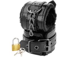 DARKNESS - BLACK ADJUSTABLE LEATHER HANDCUFFS WITH PADLOCK DARKNESS - BLACK ADJUSTABLE LEATHER HANDCUFFS WITH PADLOCK