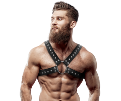 FETISH SUBMISSIVE ATTITUDE - MENS CROSS-OVER ECO-LEATHER CHEST HARNESS WITH STUDS FETISH SUBMISSIVE ATTITUDE - MENS CROSS-OVER ECO-LEATHER CHEST HARNESS WITH STUDS