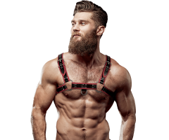 FETISH SUBMISSIVE ATTITUDE - MENS ECO-LEATHER CHEST HARNESS BLACK/RED FETISH SUBMISSIVE ATTITUDE - MENS ECO-LEATHER CHEST HARNESS BLACK/RED