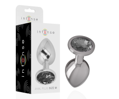 INTENSE - ALUMINUM METAL ANAL PLUG WITH BLACK GLASS SIZE M INTENSE - ALUMINUM METAL ANAL PLUG WITH BLACK GLASS SIZE M