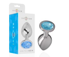 INTENSE - ALUMINUM METAL ANAL PLUG WITH BLUE GLASS SIZE M INTENSE - ALUMINUM METAL ANAL PLUG WITH BLUE GLASS SIZE M