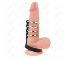 KINK - 4 METAL PENIS RINGS 3.8 CM CONNECTED WITH LEATHER STRAP 22 X 1.5 CM AND PRESSURE CLOSURE KINK - 4 METAL PENIS RINGS 3.8 CM CONNECTED WITH LEATHER STRAP 22 X 1.5 CM AND PRESSURE CLOSURE