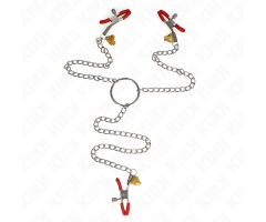 KINK - BELL TRIPLE NIPPLE AND CLIT CLAMPS RED WITH CHAIN 30 CM KINK - BELL TRIPLE NIPPLE AND CLIT CLAMPS RED WITH CHAIN 30 CM