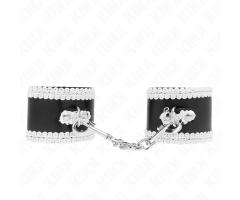 KINK - BLACK WRIST RESTRAINTS WITH WHITE DECORATE LACE ADJSUTABLE 20-23 CM X 5.5 CM KINK - BLACK WRIST RESTRAINTS WITH WHITE DECORATE LACE ADJSUTABLE 20-23 CM X 5.5 CM