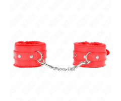 KINK - PREMIUM FUR LINED WRIST RESTRAINTS RED WITH RED BELT ADJUSTABLE 17-29 CM X 6 CM KINK - PREMIUM FUR LINED WRIST RESTRAINTS RED WITH RED BELT ADJUSTABLE 17-29 CM X 6 CM