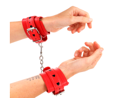 KINK - RED WRIST RESTRAINTS WITH BLACK HEART INLAY ADJUSTABLE 21-28 CM X 5.5 CM KINK - RED WRIST RESTRAINTS WITH BLACK HEART INLAY ADJUSTABLE 21-28 CM X 5.5 CM