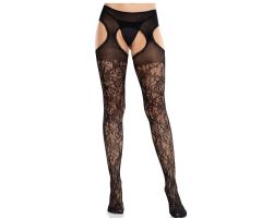 LEG AVENUE - FLORAL LACE STOCKINGS WITH GARTERS UNITED BLACK LEG AVENUE - FLORAL LACE STOCKINGS WITH GARTERS UNITED BLACK
