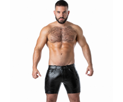 LOCKER GEAR - PUNCH HOLE LEATHERETTE CARGO SHORTS BLACK L LOCKER GEAR - PUNCH HOLE LEATHERETTE CARGO SHORTS BLACK L