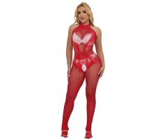 SUBBLIME - 952372 FISHNET AND LACE CROTCHLESS BODYSTOCKING WITH HIGH NECK RED ONE SIZE SUBBLIME - 952372 FISHNET AND LACE CROTCHLESS BODYSTOCKING WITH HIGH NECK RED ONE SIZE