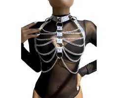 SUBBLIME - 953737 CHEST HARNESS WITH RINGS AND CHAINS SILVER ONE SIZE SUBBLIME - 953737 CHEST HARNESS WITH RINGS AND CHAINS SILVER ONE SIZE